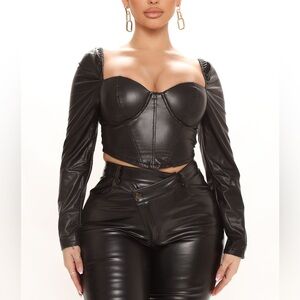 Black Faux Leather Corset Top